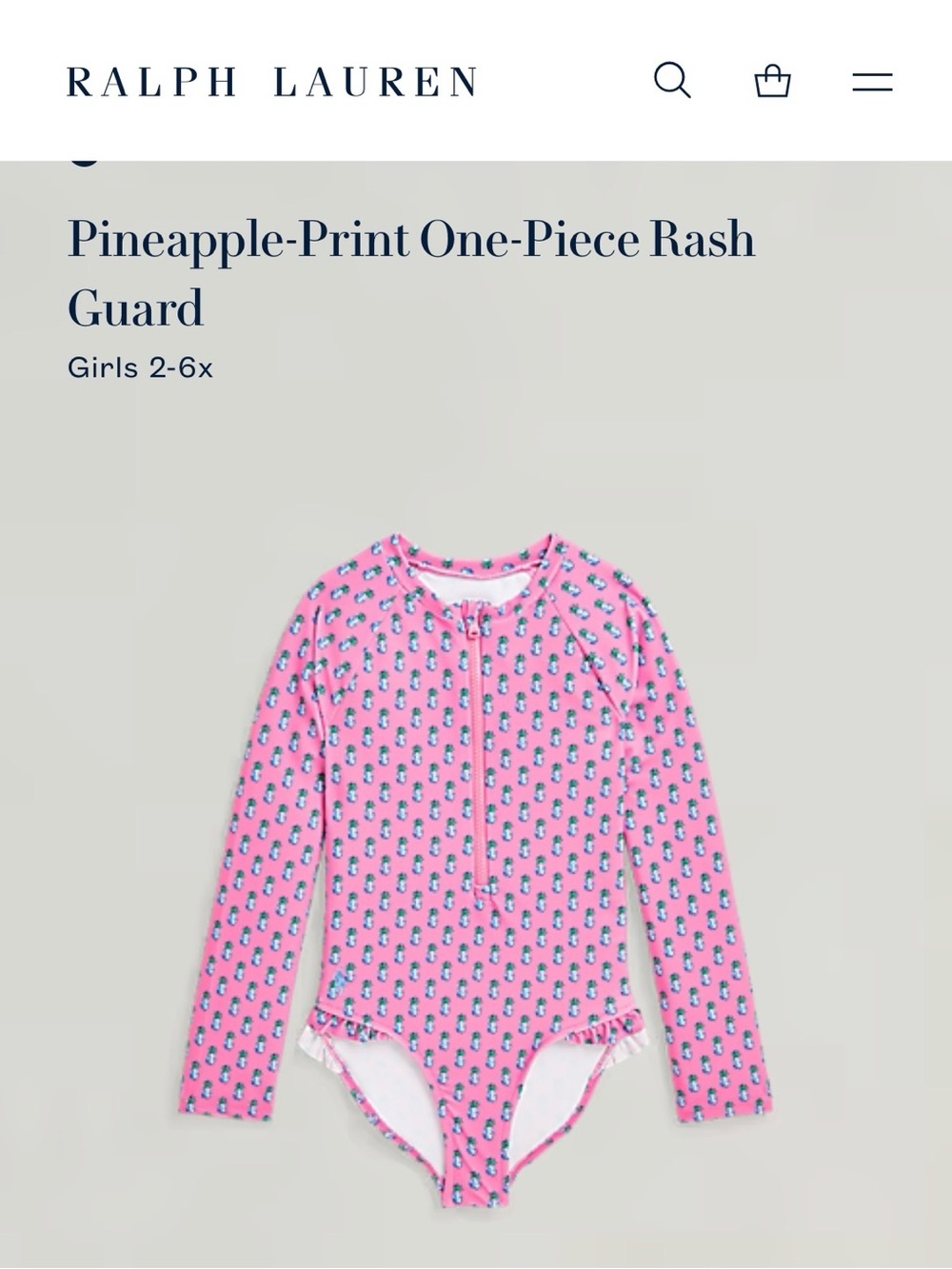 Ralph Lauren Pink Pineapple-Print Long-Sleeve One-Piece  size 6